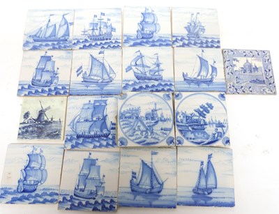 Lot 141 - Group of 17 blue and white Delft tiles, some...