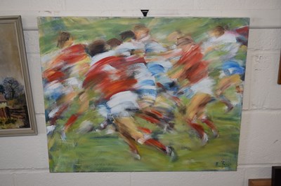 Lot 231 - Oil on canvas of a rugby game