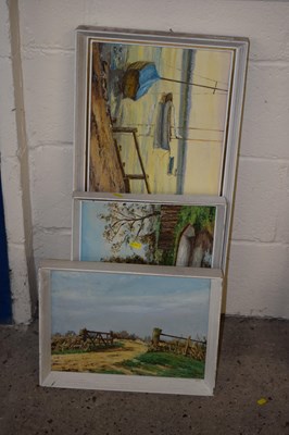 Lot 248 - Three oil on board pictures of a Broads scene...