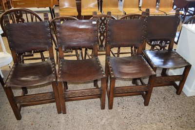 Lot 256 - Set of four leather seated dining chairs