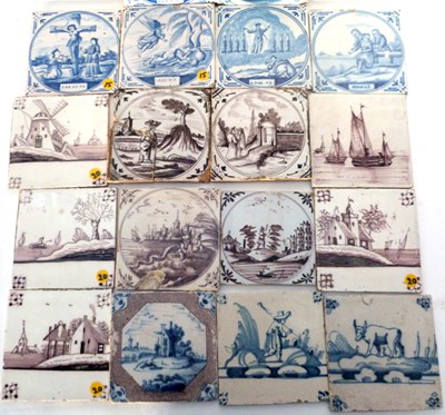 Lot 147 - Box containing 17 Dutch Delft tiles, mainly...