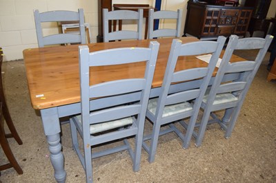 Lot 301 - A painted pine kitchen table together with a...