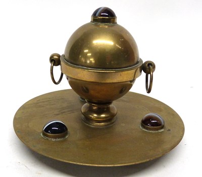 Lot 154 - Brass inkwell on circular stand with ring...