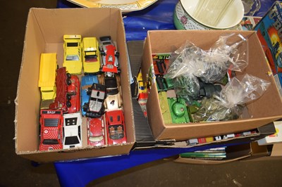 Lot 580 - Three boxes of assorted die cast toys, cars,...