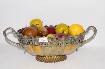 Lot 205 - Large metal fruit bowl with artificial fruit