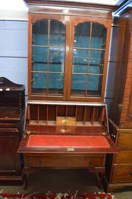 Lot 254 - Edwardian mahogany bureau bookcase cabinet,...