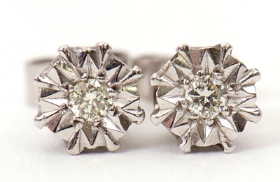 Lot 96 - A pair of 9ct white gold diamond earstuds, the...