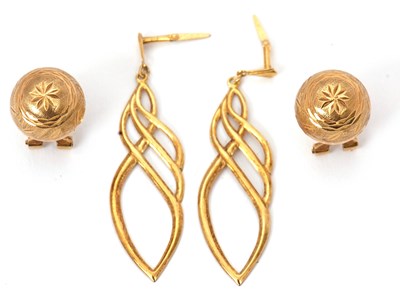 Lot 142 - Two pairs of earrings: one pair of marquise...