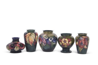 Lot 54 - Group of five mid 20th Century Moorcroft vases,...