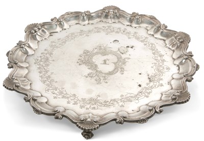 Lot 313 - An Edwardian silver salver having a shell...