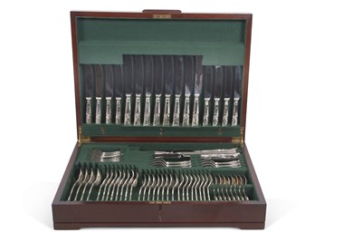 Lot 327 - A 71 piece silver cutlery canteen, housed in a...