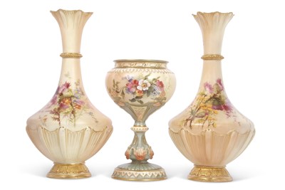 Lot 86 - A pair of Royal Worcester vases with flared...