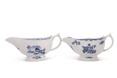 Lot 108 - Two Lowestoft porcelain sauce boats, one with...