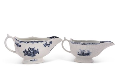 Lot 129 - Two Lowestoft porcelain sauce boats both with...