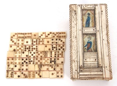 Lot 346 - A Prisoner of War bone dominoes box, early...