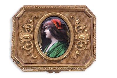 Lot 351 - A French gilt metal box with a Limoges enamel...