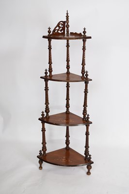 Lot 404 - Victorian walnut four-tier corner whatnot with...