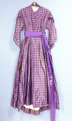 Lot 1 - A lady's late Victorian purple check day dress,...