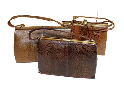 Lot 127 - Three mid 20th Century lady's brown leather...