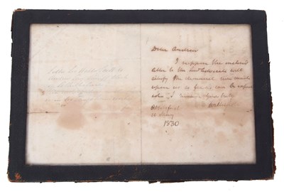 Lot 191 - A framed letter from Sir Walter Scott at...
