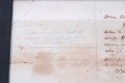 Lot 191 - A framed letter from Sir Walter Scott at...