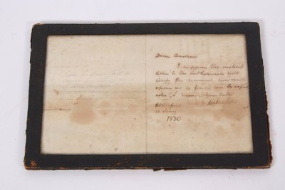 Lot 191 - A framed letter from Sir Walter Scott at...