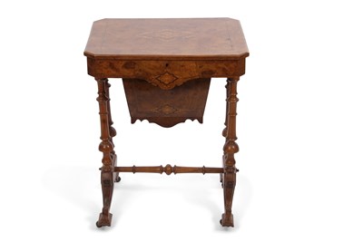 Lot 552 - A Victorian walnut veneered and inlaid sewing...