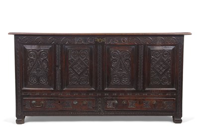 Lot 548 - A large 18th Century oak mule chest with...