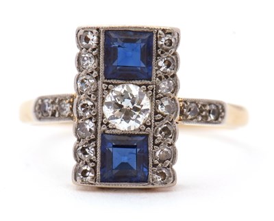 Lot 72 - An Art Deco sapphire and diamond ring, with a...