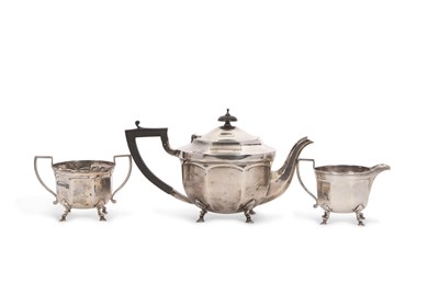 Lot 309A - George VI silver three piece tea set of...