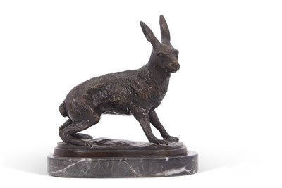 Lot 502 - A 20th Century bronze figure of a hare set on...