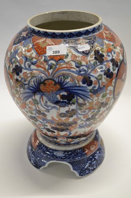 Lot 389 - A large Japanese porcelain vase of bulbous...