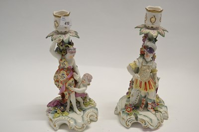 Lot 410 - A pair of 18th Century Derby candlestick...