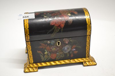 Lot 534 - A lacquered box of casket form with floral...