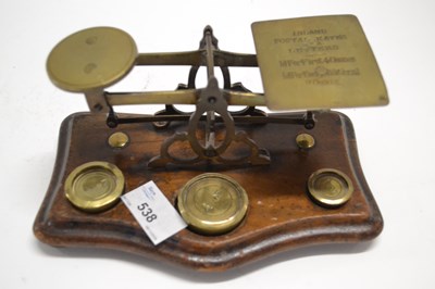 Lot 538 - A set of Victorian postal scales with weights