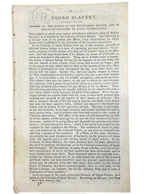 Lot 1157 - NEGRO SLAVERY. c1826. Drop title “Negro...