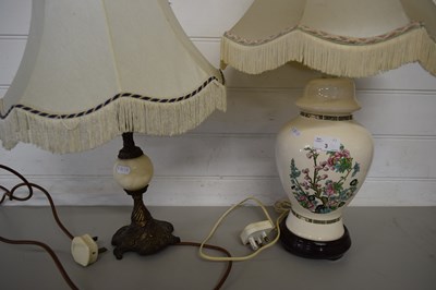 Lot 3 - CERAMIC TABLE LAMP TOGETHER WITH A METAL AND...
