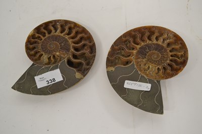 Lot 338 - A sliced ammonite, now in two halves, each...