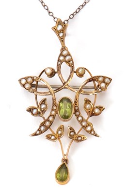 Lot 124 - An Edwardian 9ct peridot and seed pearl...