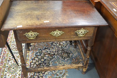 Lot 617 - An 18th Century oak single drawer side table...