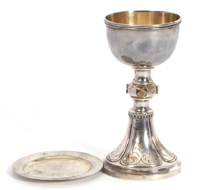 Lot 7 - An antique ecclesiastical chalice and paten,...