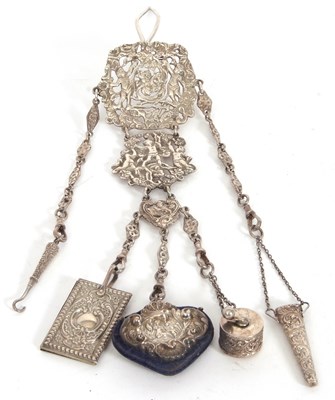 Lot 106 - A Victorian silver chatelain with five...