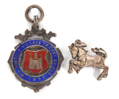 Lot 107A - Mixed Lot: George V silver and enamel fob "Mid...