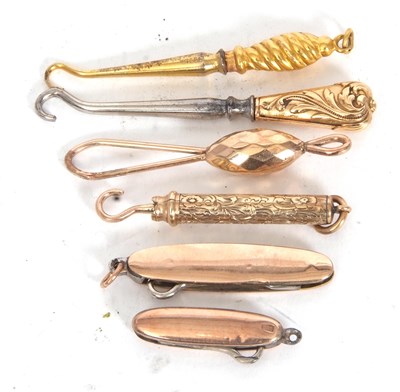 Lot 108 - Group of five small antique button hooks to...