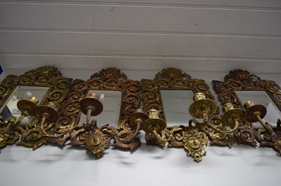 Lot 30 - FOUR METAL WALL MOUNTS WITH CANDLE HOLDERS,...