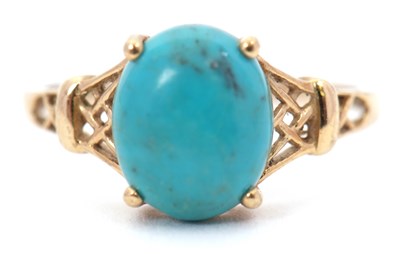 Lot 9 - A 9ct turquoise ring, the oval turquoise...