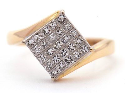 Lot 14 - An 18ct diamond ring, the diamond shape plaque...