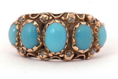 Lot 52 - A 9ct turquoise ring, the five oval graduated...