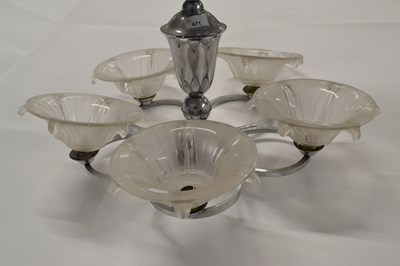 Lot 671 - An Art Deco chrome and frosted glass five...