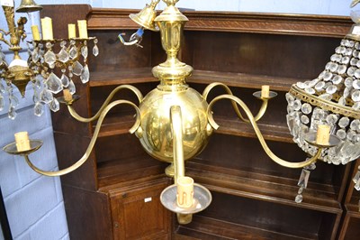 Lot 675 - A large brass six branch ceiling light fitting...